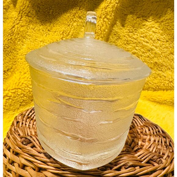 MCM Mid Century Birch Wood Patterned Glass Sugar container with Lid home decor - Picture 4 of 8